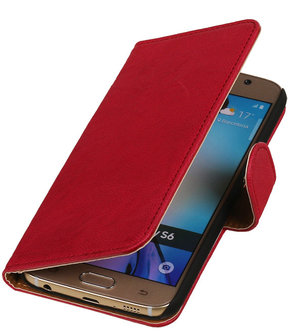 Echt Leer Bookcase Roze - Samsung Galaxy E7