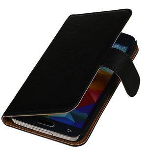 Echt Leer Bookcase Zwart - Samsung Galaxy S4