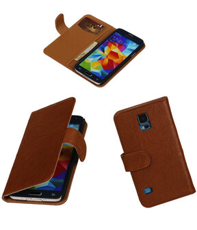 Echt Leer Bookcase Bruin - Samsung Galaxy S5