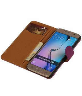 Echt Leer Bookcase Paars - Samsung Galaxy S6
