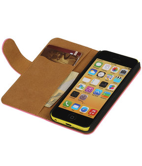 Roze Apple iPhone 5C Book Wallet Case Hoesje