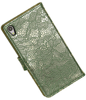 Sony Xperia Z4/Z3 Plus Lace Kant Booktype Wallet Hoesje Donker Groen