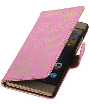 Hoesje voor Huawei P8 Lite Lace/Kant Booktype Wallet Roze