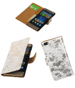 Huawei P8 Lite Lace/Kant Booktype Wallet Hoesje Wit