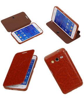 Bestcases Bruin TPU Booktype Motief Hoesje Samsung Galaxy Core 2