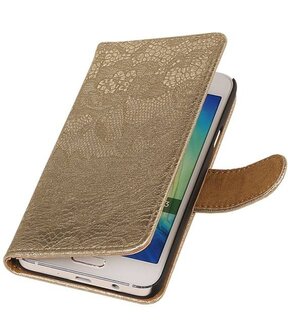 Sony Xperia M4 Aqua Lace/Kant Booktype Wallet Hoesje Goud