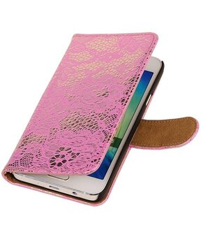 Sony Xperia M4 Aqua Lace/Kant Booktype Wallet Hoesje Roze