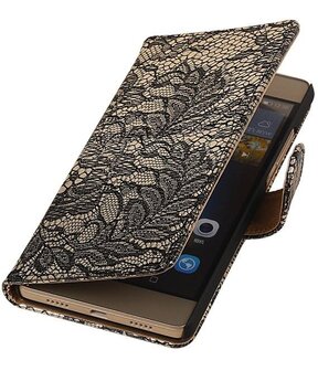 Sony Xperia M4 Aqua Lace/Kant Booktype Wallet Hoesje Zwart