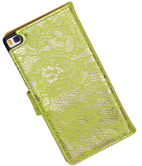 Huawei P8 Lace/Kant Booktype Wallet Hoesje Groen