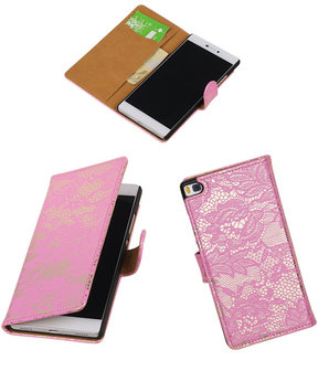 Huawei P8 Lace/Kant Booktype Wallet Hoesje Roze