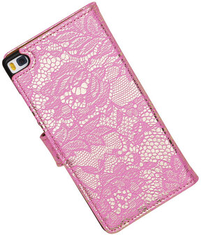 Huawei P8 Lace/Kant Booktype Wallet Hoesje Roze