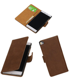 Huawei P8 Bark Booktype Wallet Hoesje Bruin