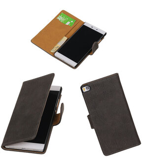 Huawei P8 Bark Booktype Wallet Hoesje Grijs