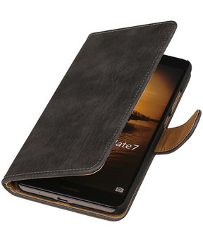 Grijs Hout Huawei Ascend Mate 7 Book/Wallet Case/Cover