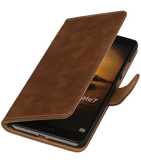 Bruin Hout Huawei Ascend Mate 7 Book/Wallet Case/Cover