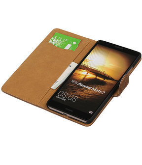 Bruin Hout Huawei Ascend Mate 7 Book/Wallet Case/Cover