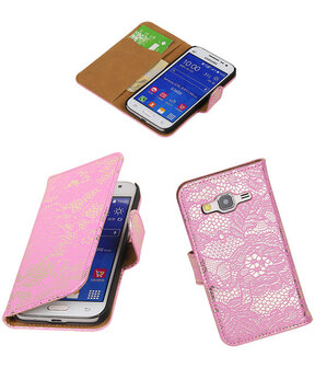 Samsung Galaxy Core Prime Lace Bookstyle Wallet Hoesje Roze