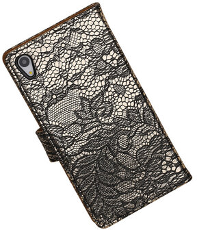 Sony Xperia Z4/Z3 Plus Lace Kant Booktype Wallet Hoesje Zwart