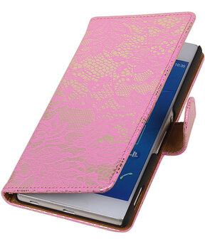 Sony Xperia Z4/Z3 Plus Lace Kant Booktype Wallet Hoesje Roze