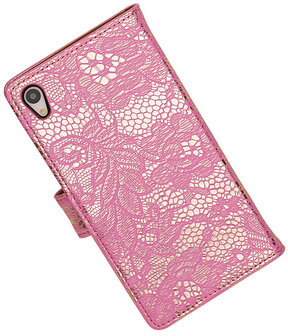 Sony Xperia Z4/Z3 Plus Lace Kant Booktype Wallet Hoesje Roze