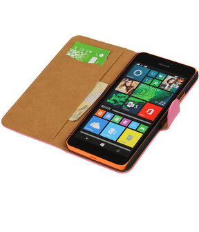 Microsoft Lumia 640 XL Effen Booktype Wallet Hoesje Roze