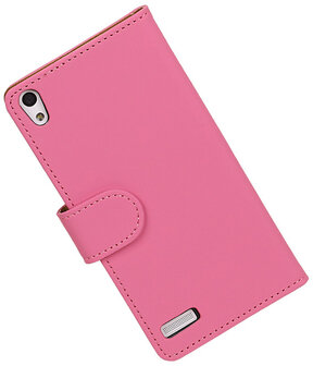 Huawei Ascend P6 Effen Booktype Wallet Hoesje Roze