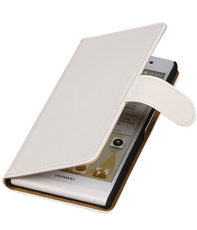 Huawei Ascend P6 Effen Booktype Wallet Hoesje Wit