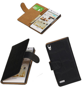 Huawei Ascend P6 Croco Booktype Wallet Hoesje Zwart