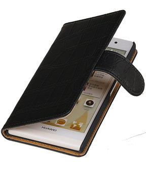 Huawei Ascend P6 Croco Booktype Wallet Hoesje Zwart