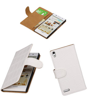 Huawei Ascend P6 Croco Booktype Wallet Hoesje Wit