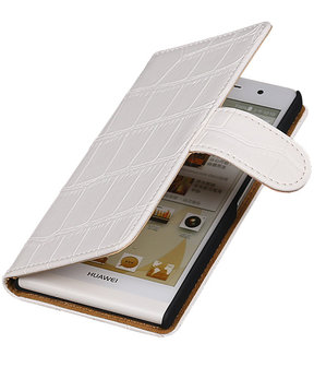 Huawei Ascend P6 Croco Booktype Wallet Hoesje Wit