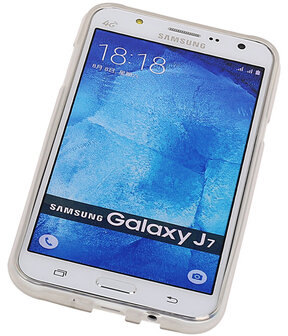 Samsung Galaxy J7 TPU Hoesje Transparant Wit &ndash; Back Case Bumper 