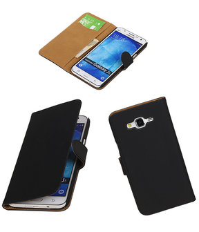 Samsung Galaxy J5 Effen Booktype Wallet Hoesje Zwart