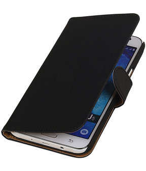 Samsung Galaxy J5 Effen Booktype Wallet Hoesje Zwart