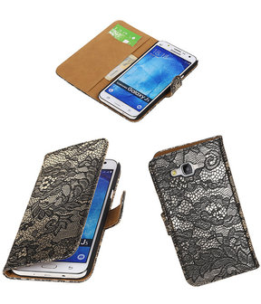 Samsung Galaxy J5 Lace Kant Booktype Wallet Hoesje Zwart