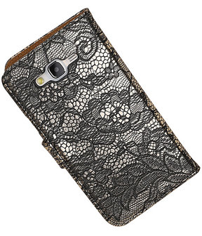 Samsung Galaxy J5 Lace Kant Booktype Wallet Hoesje Zwart