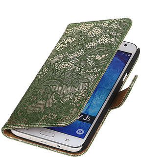Samsung Galaxy J5 Lace Kant Booktype Wallet Hoesje Donker Groen
