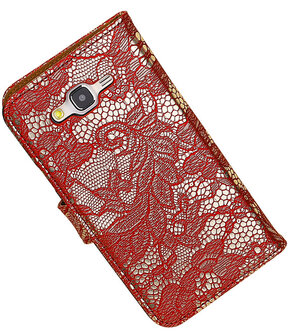 Samsung Galaxy J5 Lace Kant Booktype Wallet Hoesje Rood
