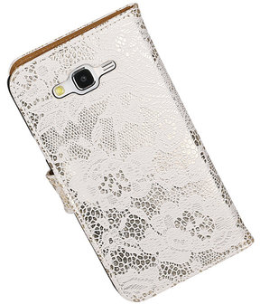 Samsung Galaxy J5 Lace Kant Booktype Wallet Hoesje Wit