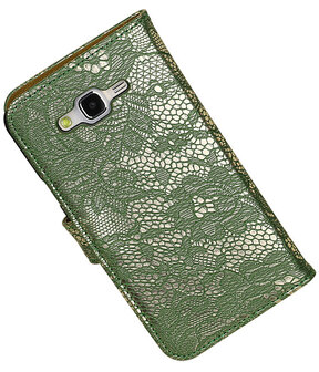 Samsung Galaxy J7 Lace Kant Booktype Wallet Hoesje Donker Groen