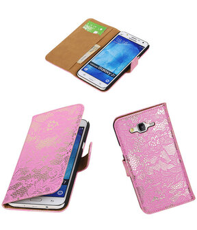 Samsung Galaxy J7 Lace Kant Booktype Wallet Hoesje Roze