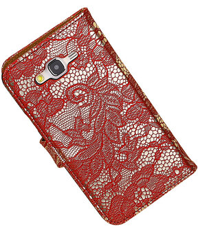 Samsung Galaxy J7 Lace Kant Booktype Wallet Hoesje Rood