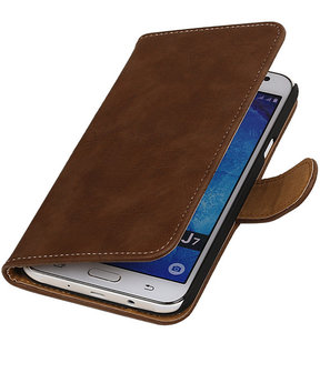 Samsung Galaxy J7 Bark Hout Booktype Wallet Hoesje Bruin