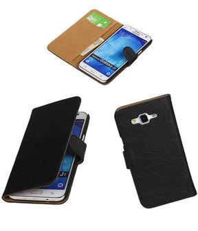 Samsung Galaxy J7 Croco Booktype Wallet Hoesje Zwart