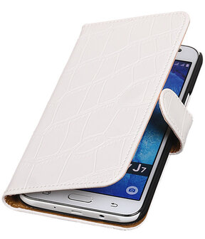Samsung Galaxy J7 Croco Booktype Wallet Hoesje Wit
