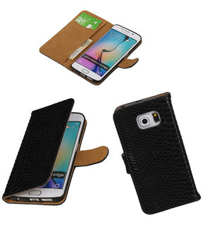 Slang Zwart Samsung Galaxy S6 Edge Book Wallet Case Hoesje