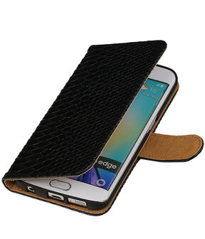 Slang Zwart Samsung Galaxy S6 Edge Book Wallet Case Hoesje