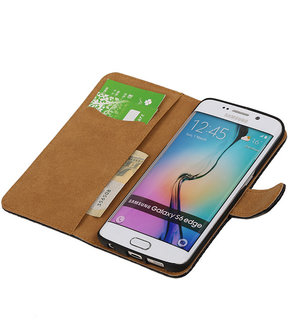 Slang Zwart Samsung Galaxy S6 Edge Book Wallet Case Hoesje