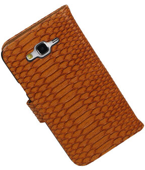 Samsung Galaxy J7 Snake Slang Booktype Wallet Hoesje Bruin