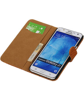 Samsung Galaxy J7 Snake Slang Booktype Wallet Hoesje Bruin